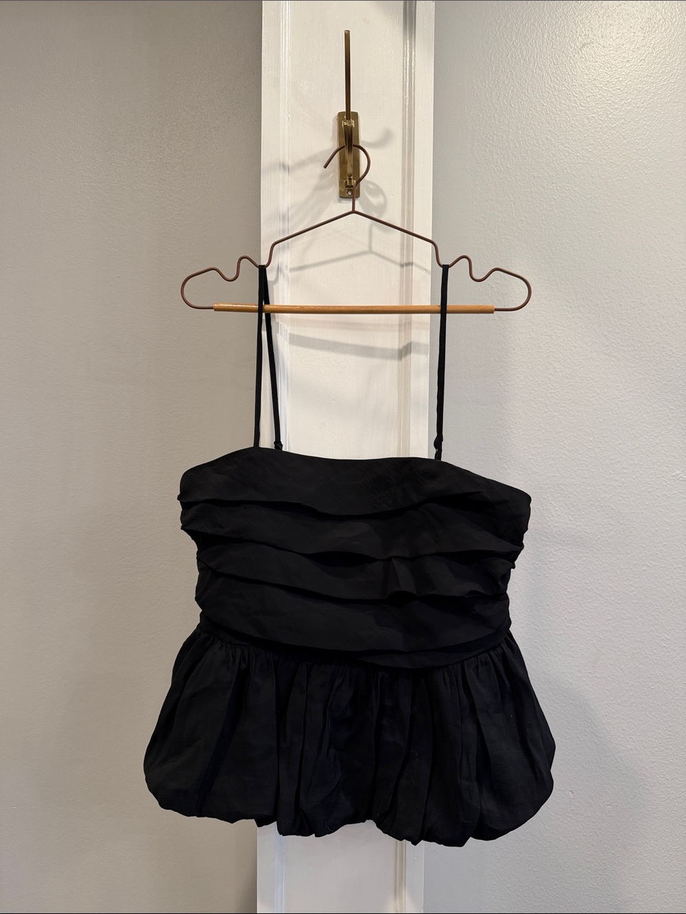 a new day Black Ruffled Strap Camisole Peplum Top